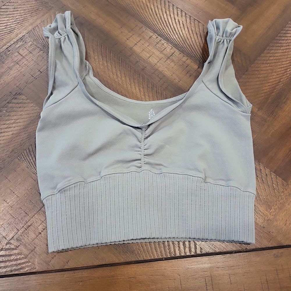 Free People V-Neck Tank With Ruched Straps Green XS/S